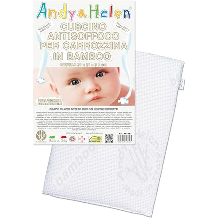 ANDY & HELEN Kissen für Wiege, Kinderwagen, mit Bezug aus Bambus, A010, 1,0 Stück – Bild 1