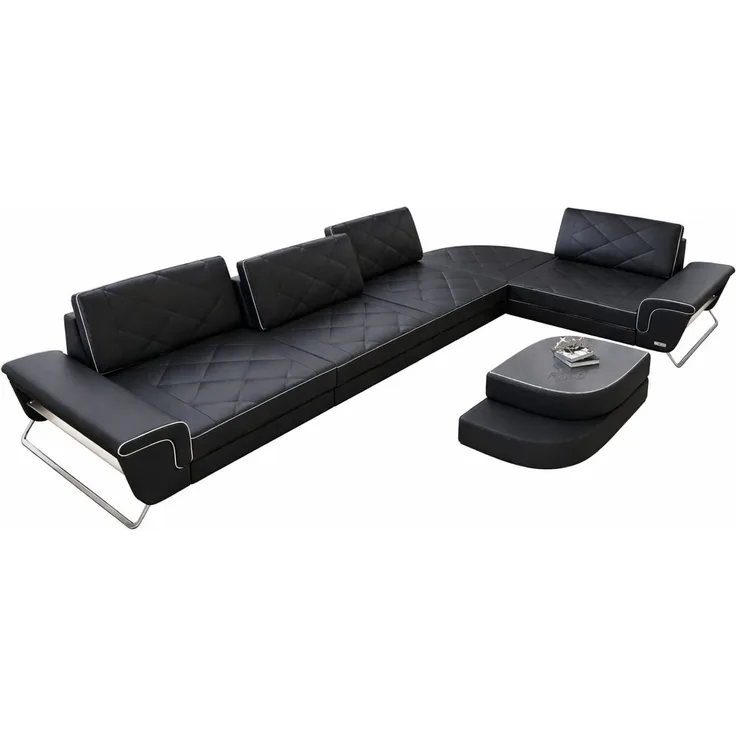 Sofa Dreams - Ecksofa Rotello – Leder - Kunstleder - schwarz-weiß - Rechts