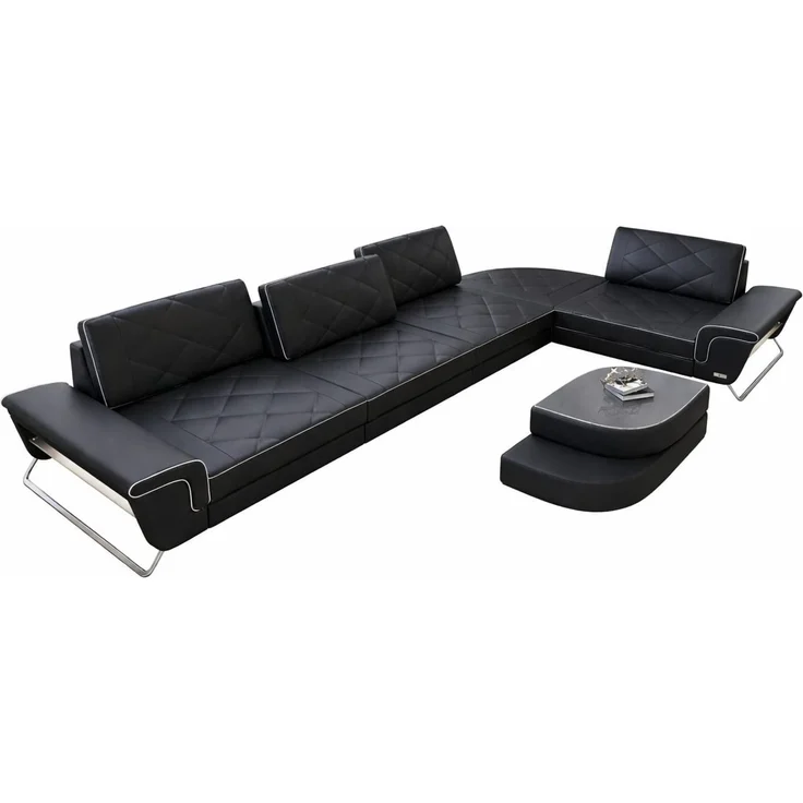 Sofa Dreams - Ecksofa Rotello – Leder - Kunstleder - schwarz-weiß - Rechts – Bild 1