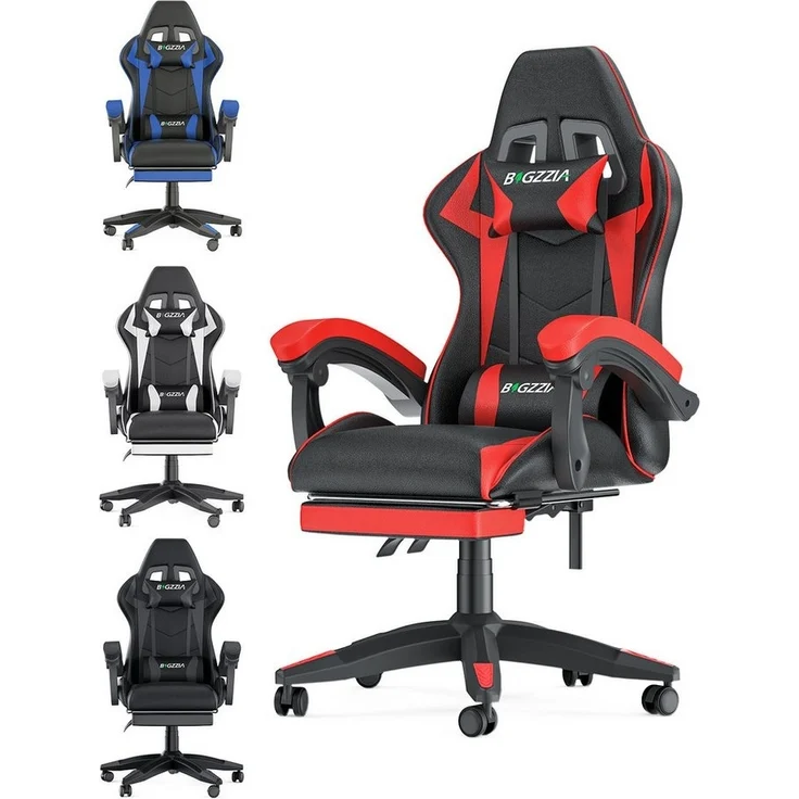 BIGZZIA Bürostuhl Gaming Stuhl mit Fußstütze - Gamer Stühle Ergonomisch mit Lendenkissen, Kopfstütze Gaming Chair Höhenverstellbar Computerstuhl – Bild 1