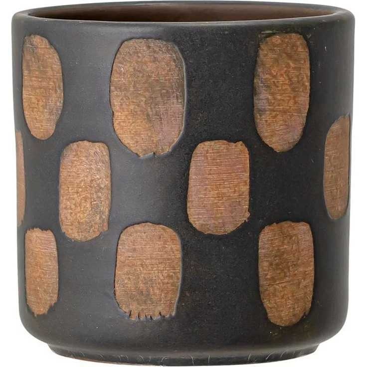 Bloomingville Blumentopf Avo Deco Flowerpot, Black, Terracotta, Ø12cm x 12cm, Avo, dekorativer Übertopf Dekotopf mit Tupfenmit Tupfen, dänisches Design, schwarz/braun – Bild 1