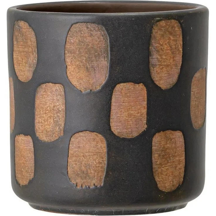 Bloomingville Blumentopf Avo Deco Flowerpot, Black, Terracotta, Ø12cm x 12cm, Avo, dekorativer Übertopf Dekotopf mit Tupfenmit Tupfen, dänisches Design, schwarz/braun