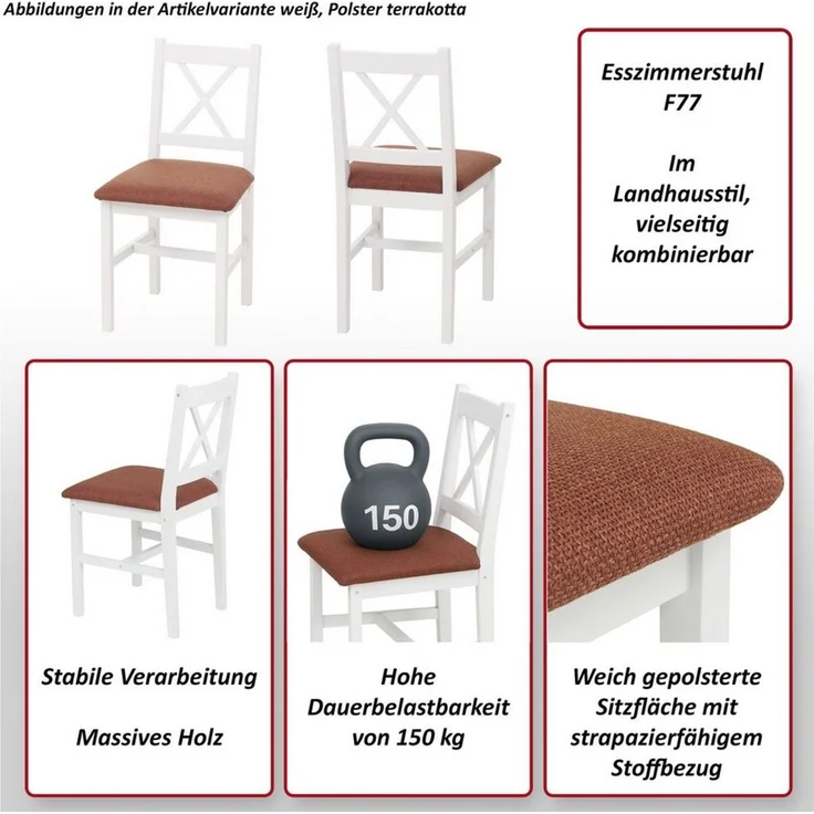 MCW Esszimmerstuhl MCW-F77-S4 (Set, 4 St), Stabile Konstruktion, Massives Holz – Bild 2