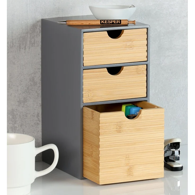 KESPER 58965 Organizer mit 3 Schubladen, grau, FSC / Mini-Kommode – Bild 4