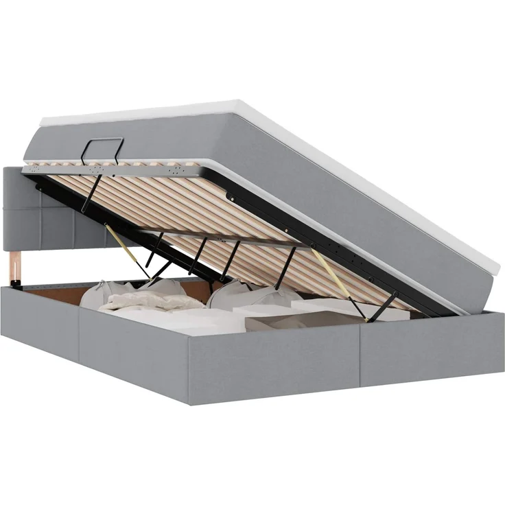vidaXL LED-Speicherbett mit Matratze Hellgrau 140 x 200 cm Stoff 3371148 – Bild 2