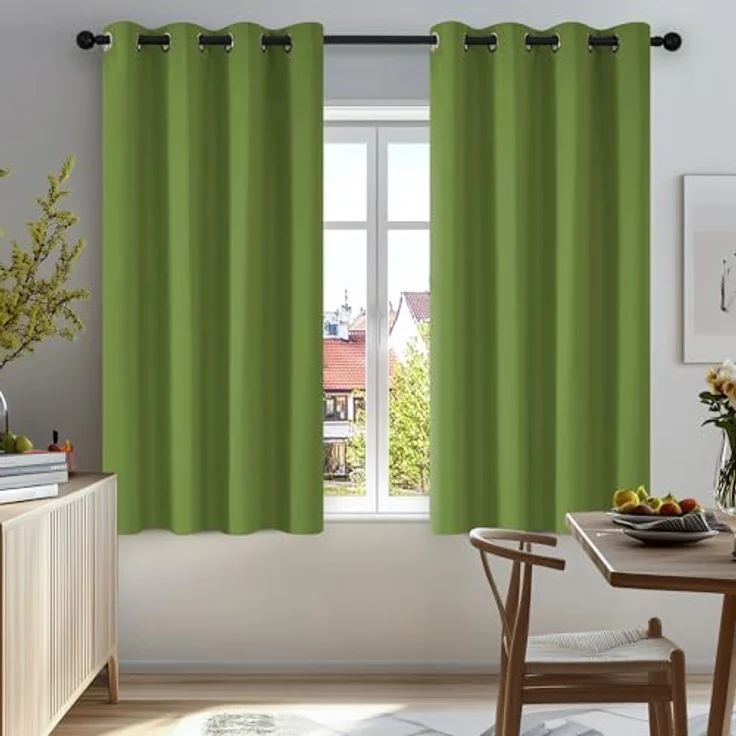 Deconovo Verdunkelungsvorhang Kälteschutz Gardinen Schlafzimmer Kälteschutzvorhang Blickdicht, 138x117 cm(HöhexBreite), Apfelgrün, 2er Set – Bild 2