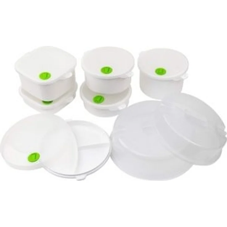Grizzly Mikrowellenbehälter 14-tlg. Mikrowellen Set, Dampfventil, Einfrieren bis Dampfgaren, (14-tlg), 1x Mikrowellenteller, 5x Mikrowellenschüsseln und 2x Mikrowellenhaube – Bild 6