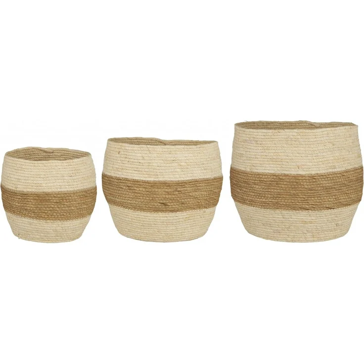 Ib Laursen - 3er Set Blumentopf Übertopf Korb Utensilo Creme Gestreift 37009-30