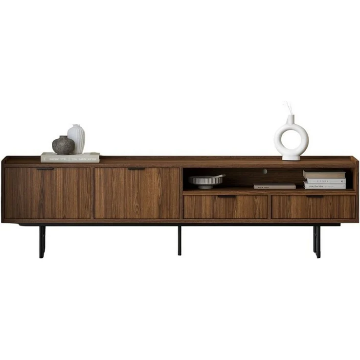 Compleo TV-Schrank 200 cm breit, Nussbaum oder Eiche Hikora, Lowboard mit 2 Schubladen Boho Design – Bild 5