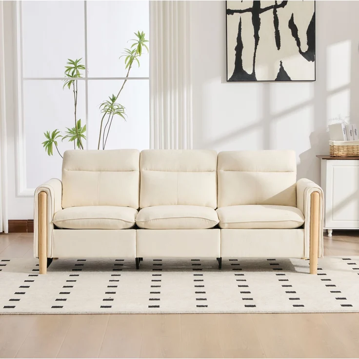 DESVIAE Sofa 3-Sitzer mit Stauraumhocker 201x77x86 cm Chenille Beige – Bild 3