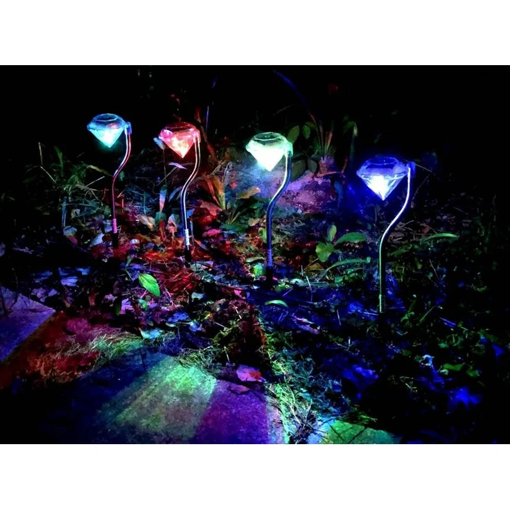 EAXUS LED Solarleuchte 4x LED Solar Gartenleuchte Solarlampe Deko Garten Leuchte Lampe, LED fest integriert, Farbwechsler, Edelstahl, Diamant Optik, Farbwechsler – Bild 2