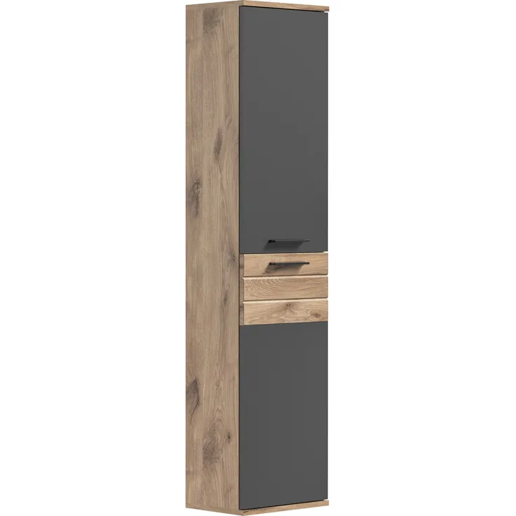 Xonox 'Mason' Hochschrank, Holz natur / grau, 152 x 24 x 37 cm