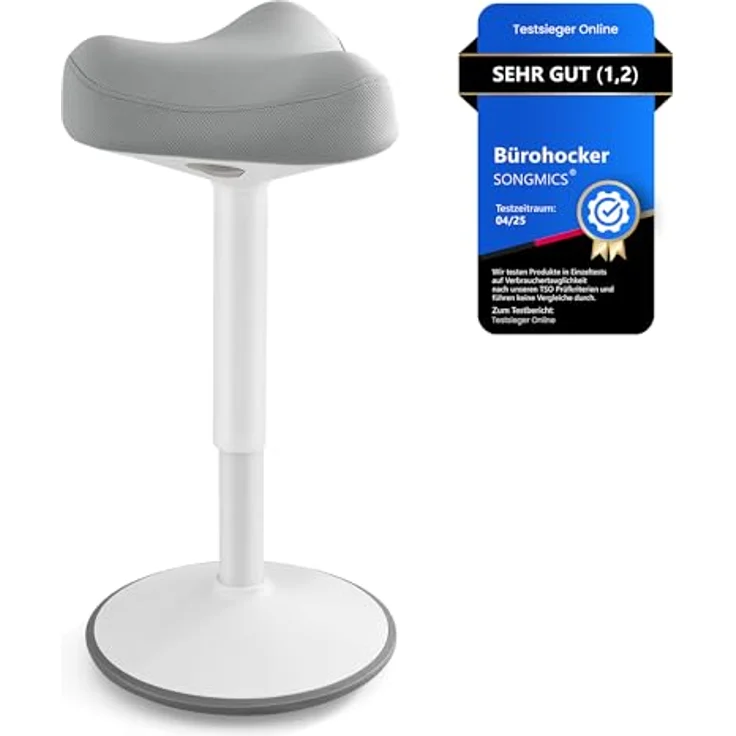 Songmics Hocker, Stehhocker neigbar, Schreibtischstuhl, höhenverstellbar 58-83 cm, großer Sockel, Anti-Rutsch, modern, grau – Bild 2