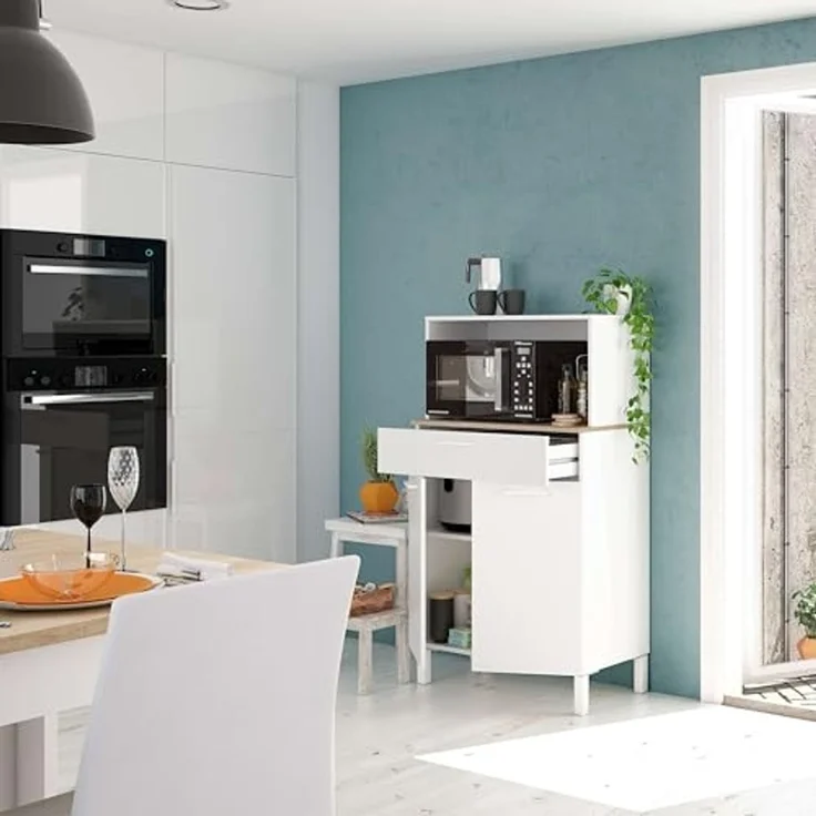 Habitdesign Sideboard, Melamin, Rückseite aus MDF, Scharniere und Schienen aus Metall, Griffe aus ABS, Beine aus Aluminium, Kanten aus PVC, 2 Türen, Medio – Bild 6