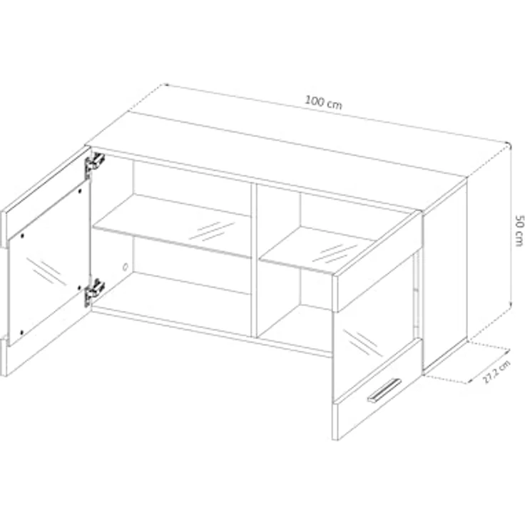 Komodee Hängevitrine Savona, Eiche Wotan und Weiß, 2 Fächer, Rechteckig, 100x50x27.2 cm, für Wohnzimmer und Wohnwände – Bild 2