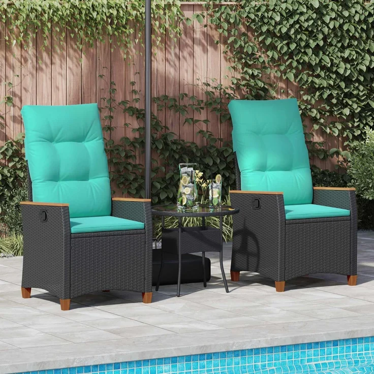 vidaXL Verstellbarer Gartenstuhl Schwarz und Türkis 64 x 57,5 x 112 cm 42026868 – Bild 3