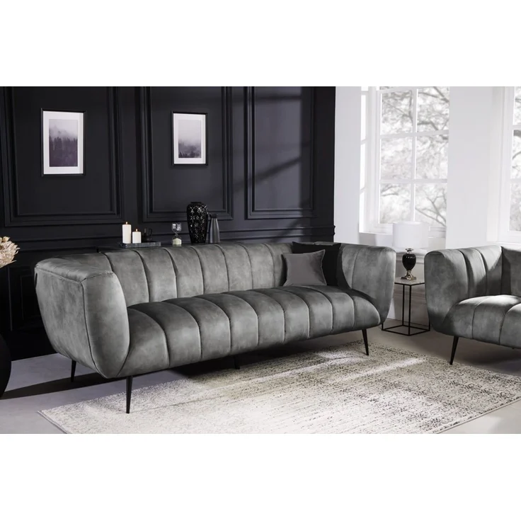 riess-ambiente Sofa NOBLESSE 225cm grau / schwarz, Einzelartikel 1 Teile, Wohnzimmer · Samt · Metall · 3-Sitzer · Federkern · Retro Design – Bild 2
