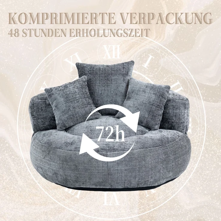 Lazy Sofa Durable Komfort Lounger hohen Rücken Sitzsack Stuhl Couch mit drei Kissen für Erwachsene und Kinder, Indoor & Outdoor, Single Gaming Sofa Stuhl für Schlafzimmer, Büro (Gray Chenille)--Grau--108x108x52cm--YOUDENOVA – Bild 6