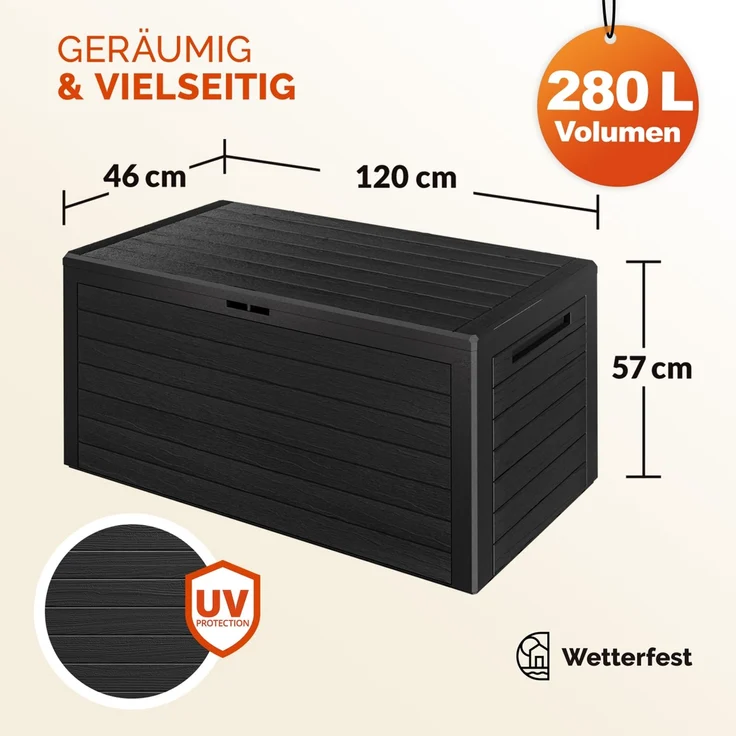Auflagenbox "Holzoptik" klappbar Deckel 120x46x57cm – Bild 2