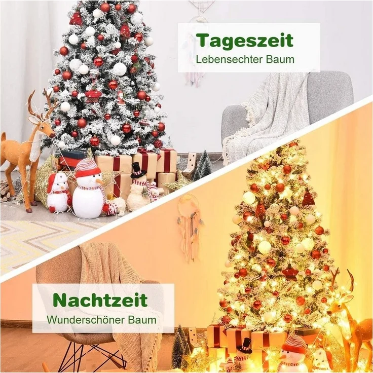 COSTWAY Künstlicher Weihnachtsbaum mit Schnee, 180cm, 600 Spitzen, 250 LED – Bild 3