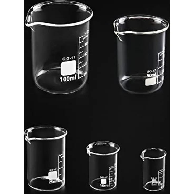 QWORK® 5stk Abgestufter Messbecher Glas Becherglas 5ml 10ml 25ml 50ml 100ml Set für Labor Küche – Bild 2