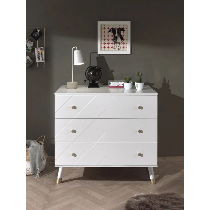 Kommode Kamillah 100x57x89 Schubladenkommode MDF Satin Weiß – Bild 2