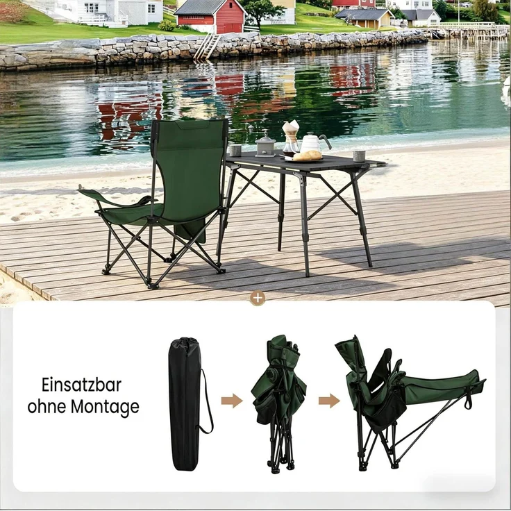 Klappstuhl 115 x 84 x 88,5 cm – verstellbar mit Fußlehne, Kopfstütze, Tassenhalter und Tragetasche – Bild 7