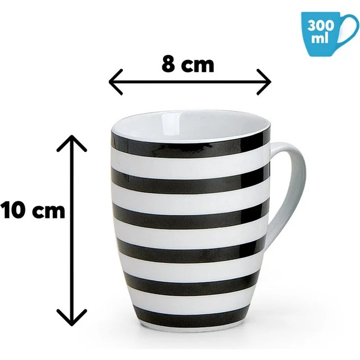matches21 HOME & HOBBY Tasse Kaffeetassen 4er Set Streifen & Karo-Design, 4-tlg, Porzellan, Tee Kaffee-Becher, klassisch, schwarz weiss gestreift, 300 ml – Bild 2