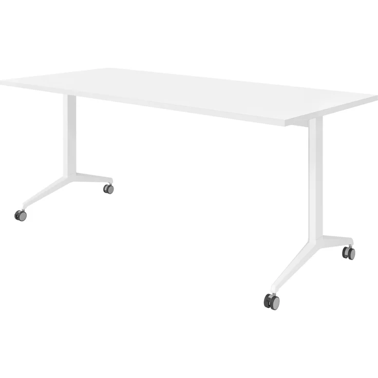 bümö Seminartisch klappbar fahrbar 180x80 cm weiß, Gestell weiß - Klapptisch staffelbar, mit vier Doppelrollen Büro Schulungstisch, KFZ19-W-W – Bild 1