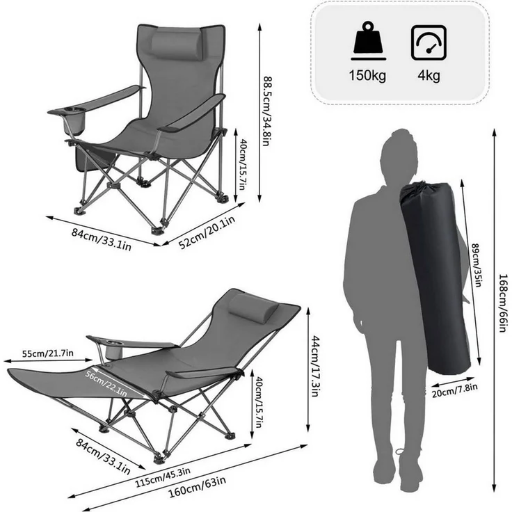 Woltu Campingstuhl (1 St), klappbar für Outdoor mit Armlehnen Getränkehalter – Bild 3