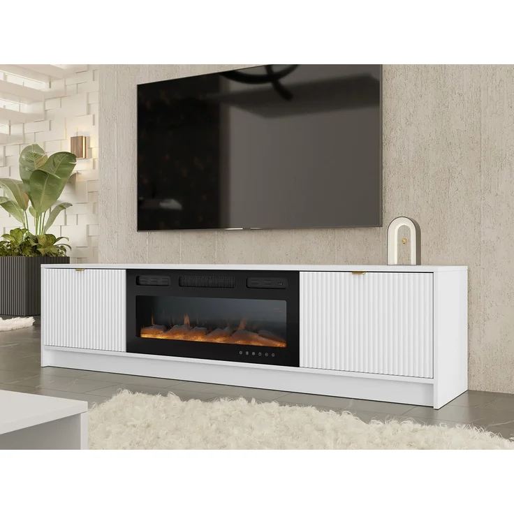 Mirjan24 'Tireno EF' TV-Lowboard mit elektrischem Kamin, Holz weiß, 48 x 40 x 182 cm – Bild 2