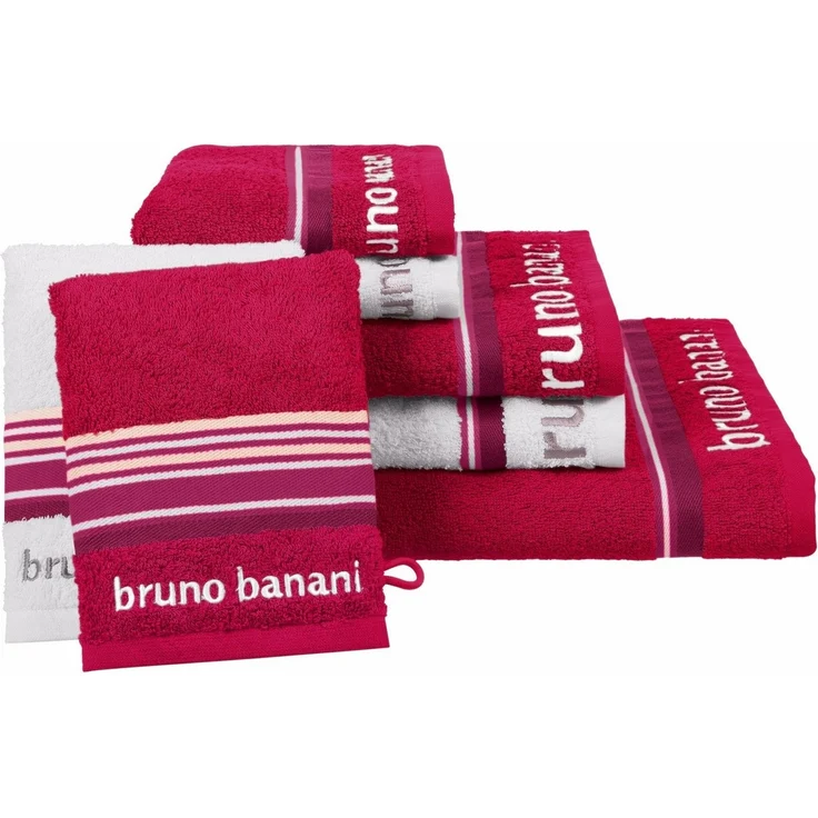 Bruno Banani Handtuch Set Maja, 1 Duschtuch, 2 Handtücher, 2 Gästehandtücher, 2 Waschhandschuhe, Walkfrottee (Set, 7-St), mit Bordüre und Markenlogo, 7 teiliges Handtücher Set, 100% Baumwolle – Bild 1