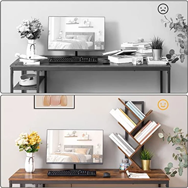 HOOBRO Bücherregal, Standregal mit 4 Ebenen, Holz DVD Regal, in Baumform, Metallgestell, für Wohnzimmer, Arbeitszimmer, Kinderzimmer, Vintagebraun EBF04SJ01G1 – Bild 5