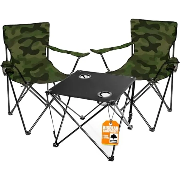 BigDean Campingtisch mit Stühlen camouflage - Camping Tisch Stuhl Set Camping Stühle (Set, 1-St, 2 Stühle mit Tisch), Angel, Festival, Outdoor, Pflegeleicht
