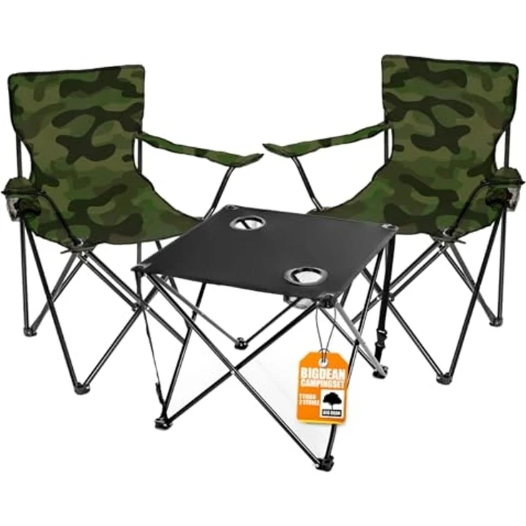 BigDean Campingtisch mit Stühlen camouflage - Camping Tisch Stuhl Set Camping Stühle (Set, 1-St, 2 Stühle mit Tisch), Angel, Festival, Outdoor, Pflegeleicht – Bild 1