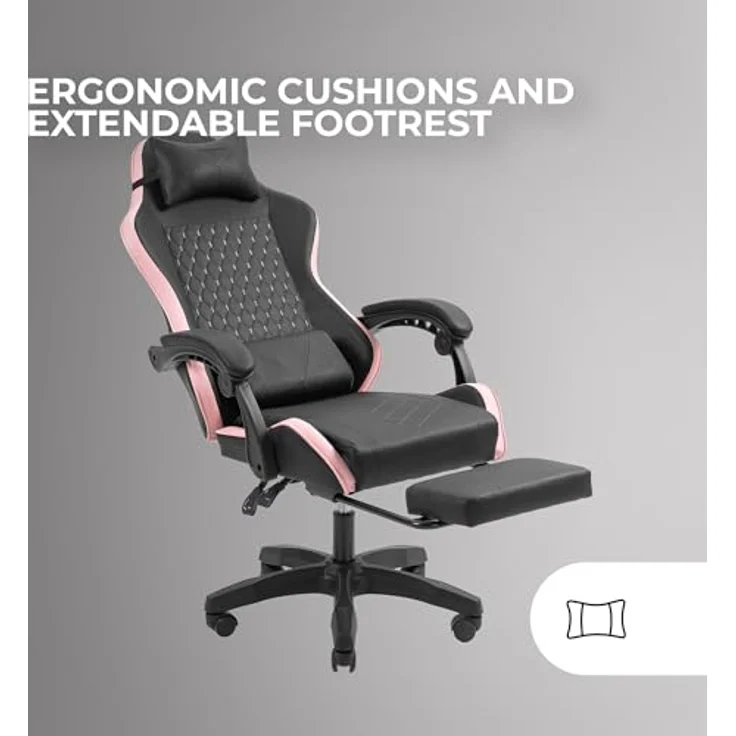 MARS GAMING MGC-X, Ergonomischer Gaming-Stuhl, Kunstleder, Verstellbare Rückenlehne und Höhe, Dynamische Armlehnen, Nacken- und Lendenkissen, Bürostuhl mit Ausziehbarer Fußstütze, Rosa – Bild 6