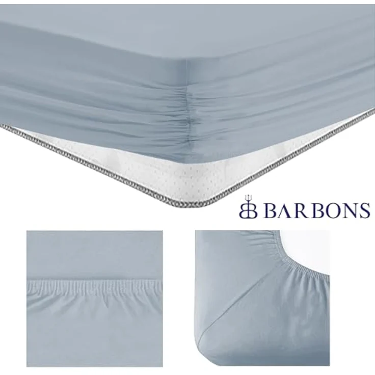 BARBONS Spannbettlaken 140x200 cm - 100% Baumwolle Spannbettlaken, Oeko-TEX Zertifiziert, Bettlaken Jersey, Spannbetttuch, Matratzenhöhe bis 25 cm (Hellblau - 140x200) – Bild 5