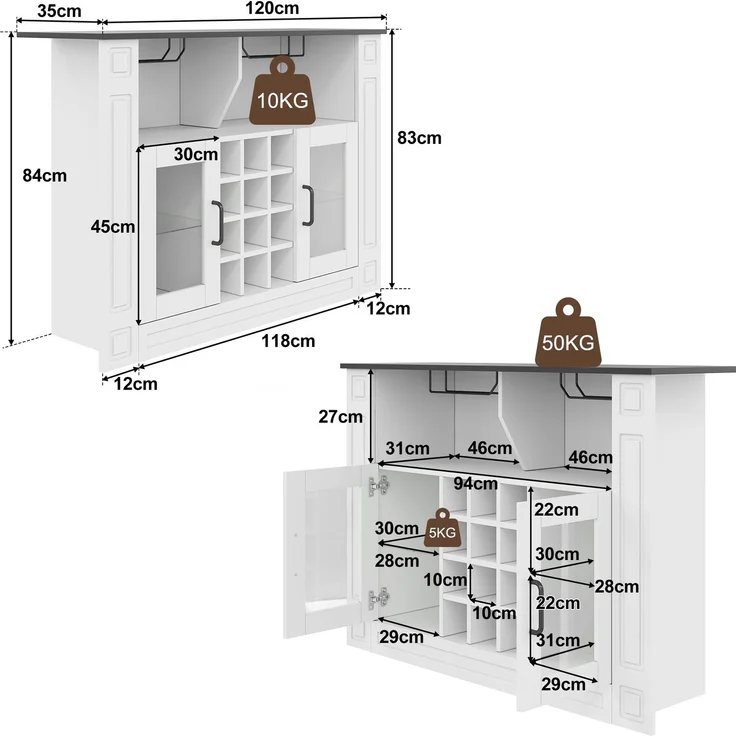 Weinschrank 120 x 35 x 84 cm mit RGB-LED-Beleuchtung und Glastüren – Bild 5