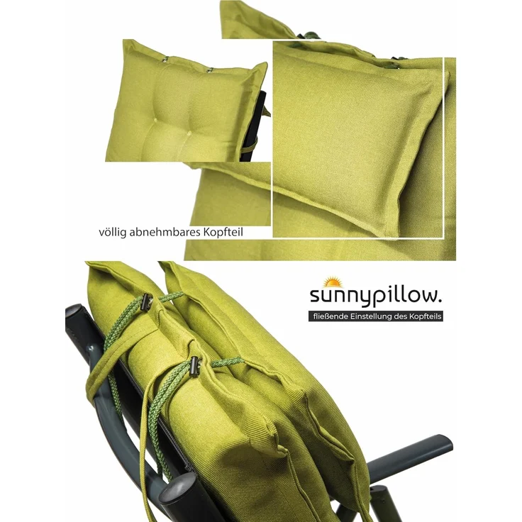 sunnypillow 2er Set Gartenstühle und Gartenstuhlauflagen Hochlehner | 120 x 50 x 9 cm Hochlehner Auflage wasserdicht UV-lichtecht | Klappsessel Klappstuhl für Garten Polsterauflagen Stuhlauflage | Grün – Bild 7