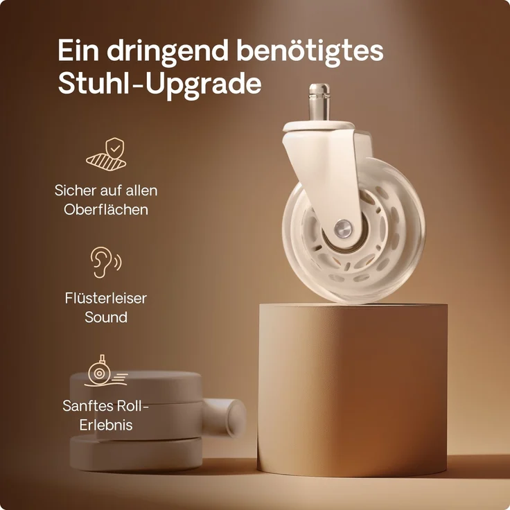 Desktronic Bürostuhlrollen Weiß, Ersatzrollen 360°, Set 5 Stück, Ersatzräder für Bürostühle auf Teppich- und Parkettböden – Bild 4