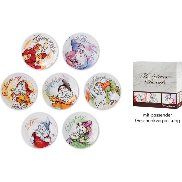 Gilde 7tlg. Set, Teller, "7 Zwerge", Porzellan, mehrfarbig, VE 1, D. 19 cm 81287