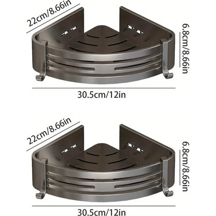 Refined Living Duschregal 2-Stück Eckregal ohne Bohren aus rostfreiem Aluminium für die Dusche, Badezimmer Duschablage Selbstklebendes Oder Bohren 2-tlg, mit 4 Klebeflächen und 4 Haken,für Bäder Küchen Duschgel(Grau&Schwarz) – Bild 4