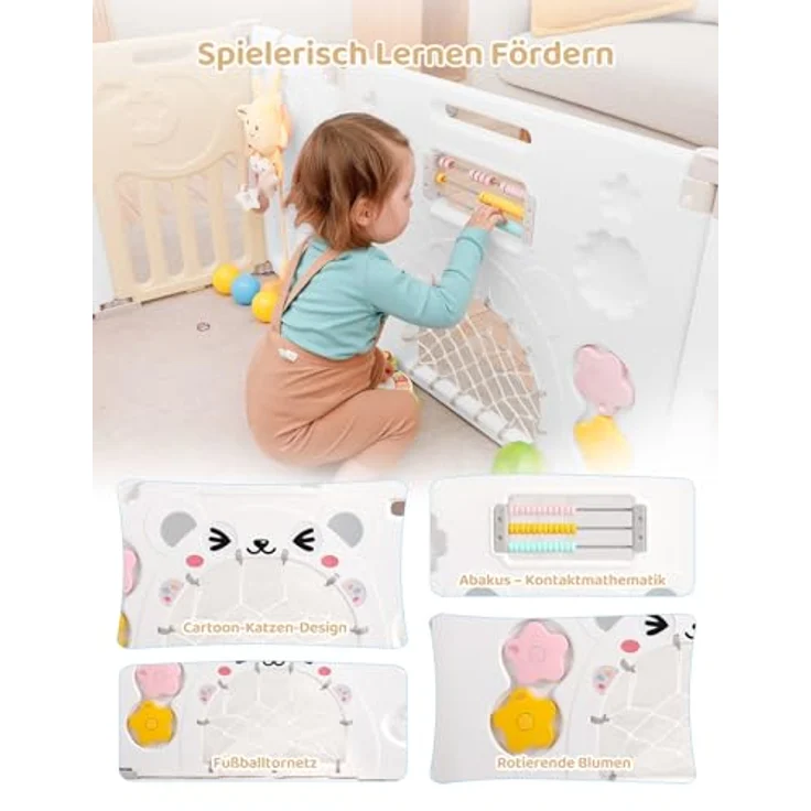 Dripex Faltbarer Laufstall Baby 150×150cm, Laufgitter Baby, Baby Playpen, Baby Laufstall mit Spielzeugboard, Laufstall in Anpassungsfähiger Form, Laufgitter aus Kunststoff, Gelb – Bild 9