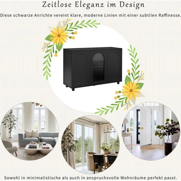 STILVORA Sideboard mit Glastür,Aufbewahrungsschrank Beistellschrank grifflos,Schwarz – Bild 3