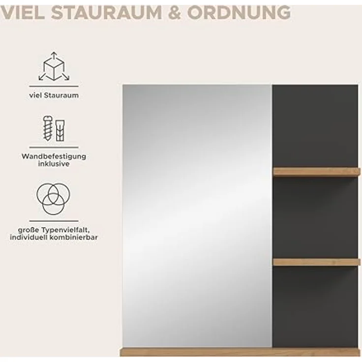 Xonox Canu Spiegel (B/H/T: 63x73x16 cm) in Basalt grau Nachbildung und Artisan Nachbildung – Bild 9