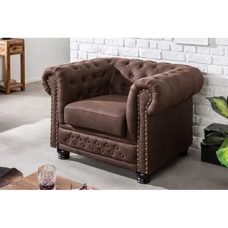 riess-ambiente Sessel CHESTERFIELD 110cm vintage braun (Einzelartikel, 1-St), Wohnzimmer · Microfaser · mit Federkern · mit Armlehnen · Design – Bild 6