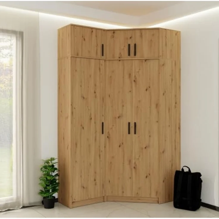 Marmex Möbel Grant 20A 1-türiger Kleiderschrank, Drehtürenschrank mit Einlegeböden und einer ausziehbaren Kleiderstange, laminierte Spanplatte, artisan Eiche, 52 x 195 x 40 cm – Bild 5