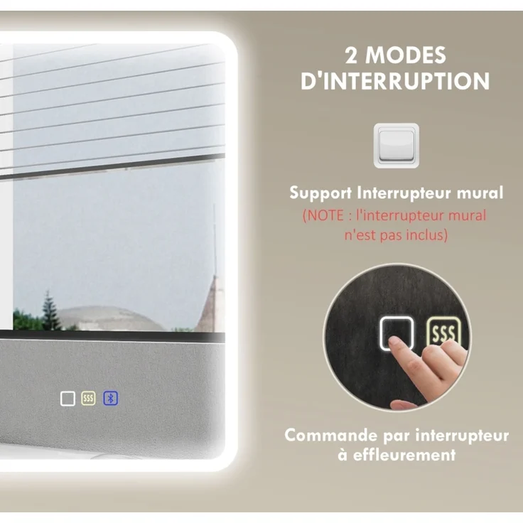 Badezimmerspiegel 3.5 x 90 x 70 cm mit LED, Bluetooth und Anti-Beschlag-Funktion, Silber – Bild 7
