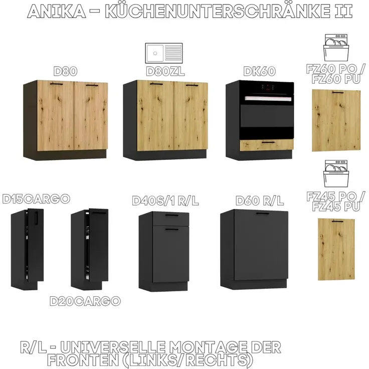 Küchenhängeschrank 60 cm - Eiche Artisan und Graphit - Schrank für die Dunstabzugshaube - Soft-Close-System - Küchenschrank - Universelle Frontmontage – Bild 6