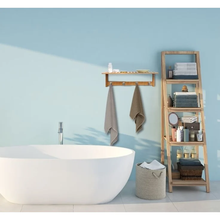 Relaxdays Wandregal mit 4 Haken, Bambus natur, 50 x 16 x 18 cm – Bild 2